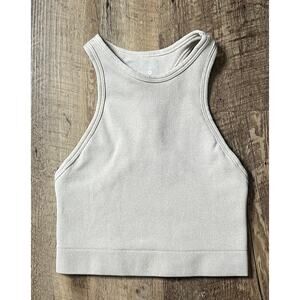 Nux Ribbed Racerback Athletic Sports Bra / Crop Top in Cream Size Small NWOT